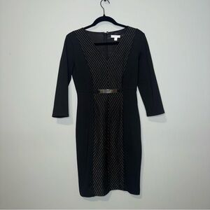 New York & Company Black Stretch‎ Dress with Metallic Gold Stripes